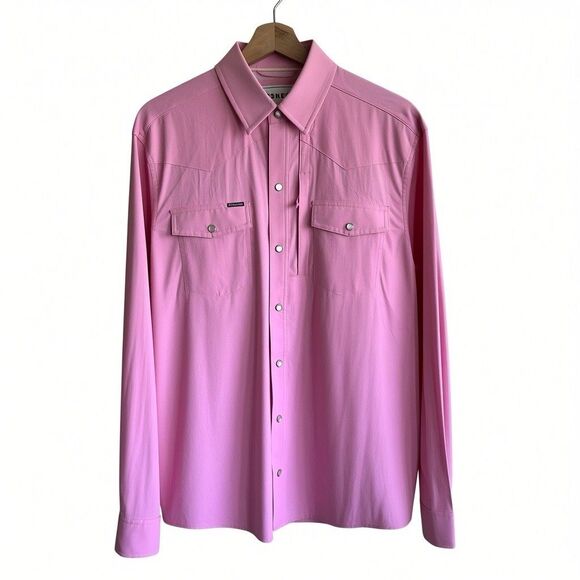 Poncho Other - Poncho Pearl Snap Shirt Men’s M Performance Pink Long Sleeves Slim Fit Vented